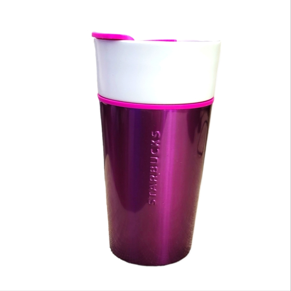 Starbucks Metallic Pink Purple White Ceramic Tumbler Mug 12oz